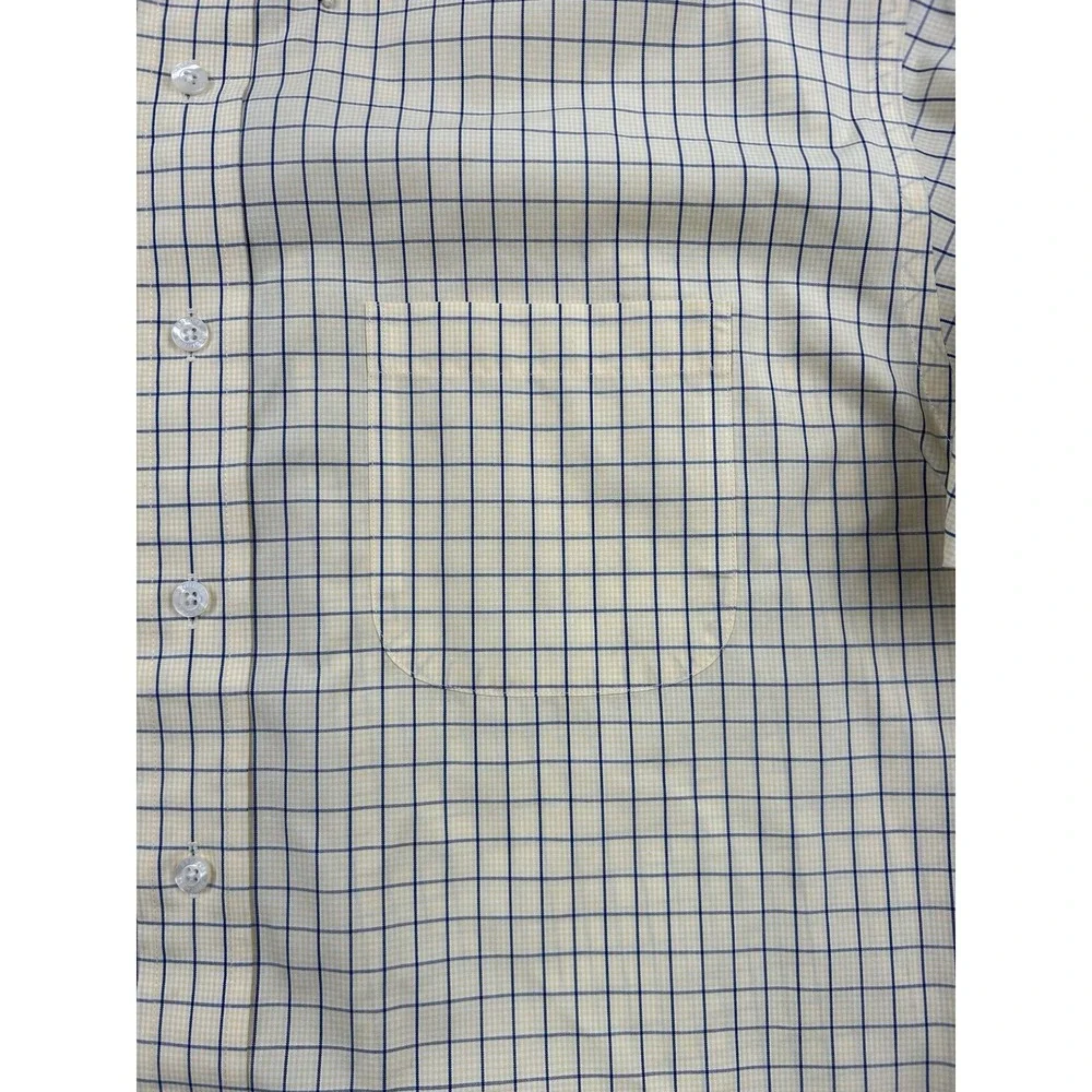 Brooks Brothers Mens Large Short Sleeve Shirt Button Down‎ Yellow Plaid *STAINS*